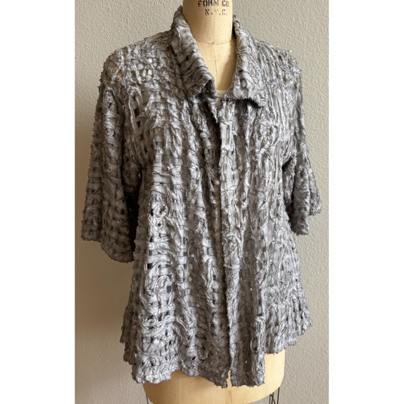 Kiyo Small Artsy Lagenlook Gray Woven Jacket Open Front USA EUC - Picture 2 of 8